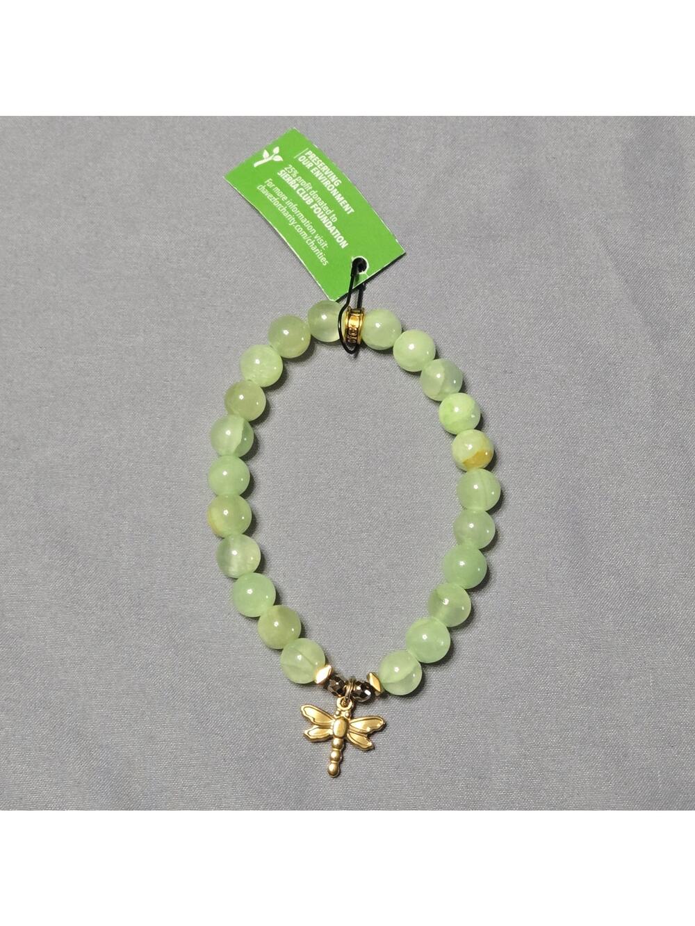Chavez For Charity Green Glass Bead Bracelet Dragonfly Charm